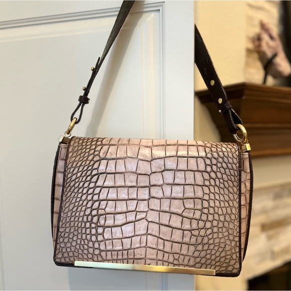 Brahmin Croc Embossed Leather Shoulder Handbag Dark Brown and Tan- BRAND NEW - Picture 11 of 12
